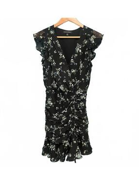 Banana Republic Black Floral Dress, Ruched Boho Coquette Mini Sundress Size 4